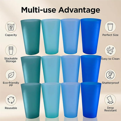 AOYITE 32 oz Reusable Drinking Cups, Unbreakable Large Plastic Tumblers set of - Image 2