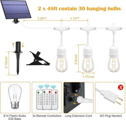 Mlambert 96FT 3-Color in 1 Dimmable Solar String Lights Outdoor, Remote Patio - Image 3