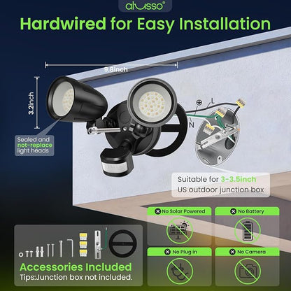 ALUSSO Motion Sensor Outdoor Lights Metal Heads, 30W 3600LM Flood Lights - Image 2