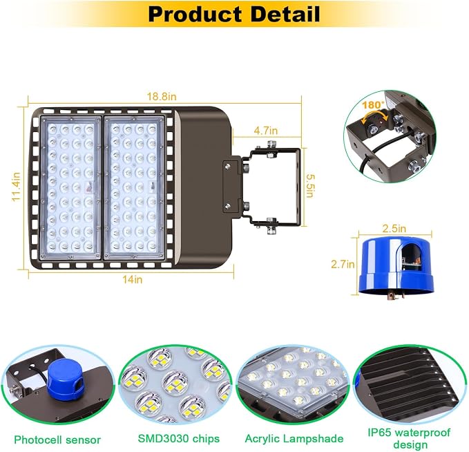 200W LED Parking Lot Light Outdoor, 28000LM Bright Dusk to Dawn Floodlights - Image 3