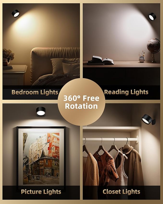 LED Wall Mounted Lights, Rechargeable Wall Sconce Lamps, 3 Color Temps & Remote - Image 4