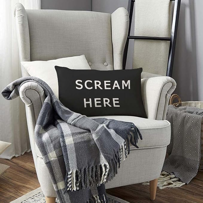 TKS MITLAN Scream Here Pillow Cover 12x20 inch Black White Phrase Pillows - Image 5