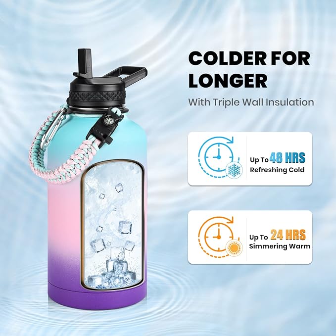 RAYMYLO Insulated Water Bottle 64 oz, Triple Wall Vacuum Stainless Steel - Image 2