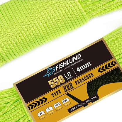 Paracord 550 lb, 7 Strand Paracord Rope 100ft 4mm, Nylon Parachute Cord by FISHLUND