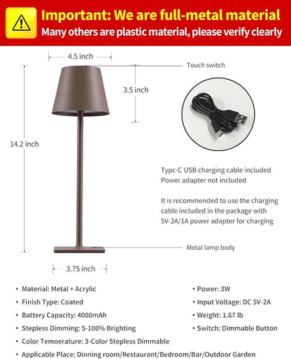 KDG 2 Pack Cordless Table Lamp, Portable LED Desk Lamp, 4000mAh Battery Operated - Image 5