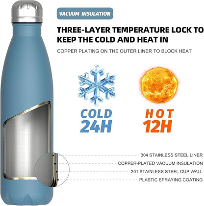 WATERSY Stainless Steel water bottles, 17oz/500ml Insulated Water Bottles - Image 2
