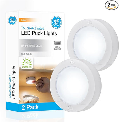 GE Wireless LED Tap-Lights, Battery Operated, 20 Lumens, Touch-Activated Puck by GE