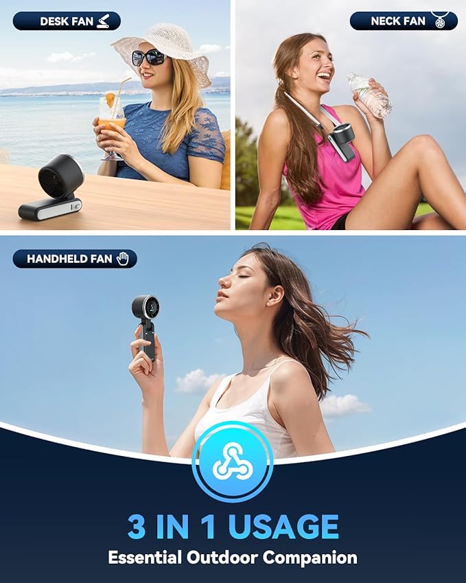 PlayHot Portable Handheld Turbo Fan, 5 Gear Wind, Battery Operated, 3 IN 1 Hand - Image 4