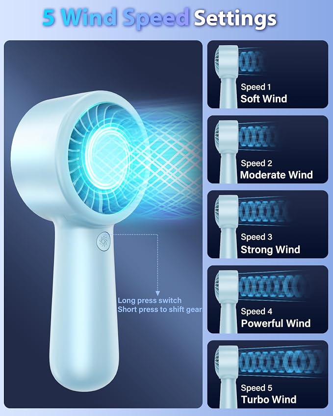 Portable Handheld Fan Personal Small Turbo Hand Fan Powerful, USB Rechargeable - Image 5