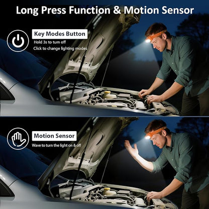 LHKNL Headlamp Rechargeable, Lumen Super Bright Motion Sensor Head Lamp - Image 2