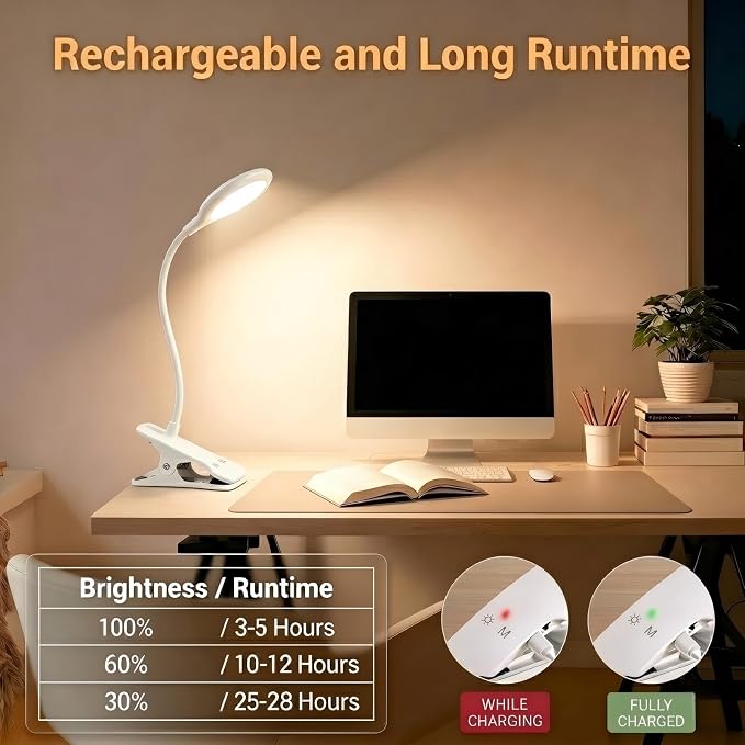 Reading Light, 28 LEDs Rechargeable Clip on Lamp, 3 Color x 3 Brightness Clip - Image 4