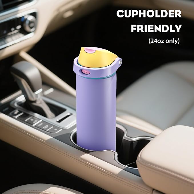 POWCAN 24 oz Insulated Water Bottle: 2-in-1 Push-Button Spout & Quick-Flip Straw - Image 5