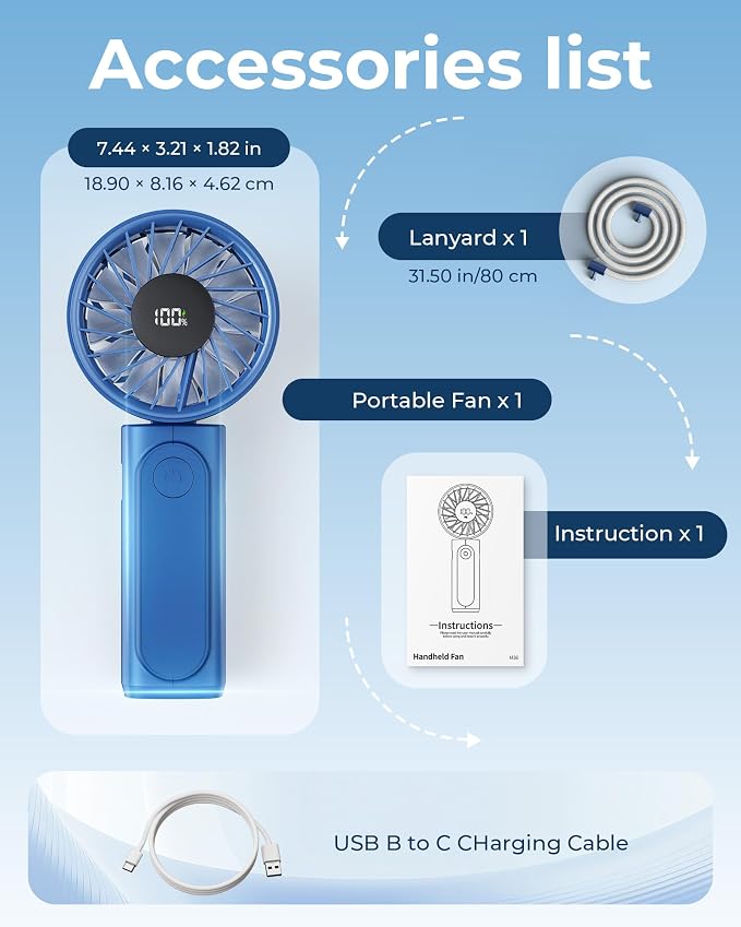 Handheld Fan, Portable Fan, 4000mAh Rechargeable Personal Fan, 180° Foldable - Image 8