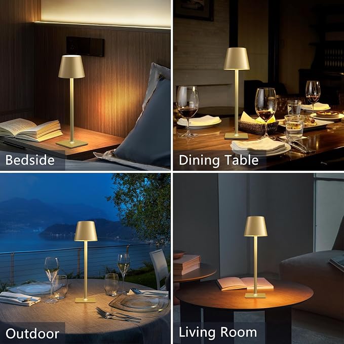 4 Pack Gold Cordless Table Lamps - Image 2