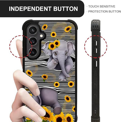 for Samsung Galaxy S23 FE Case, Cute Little Elephant Sunflower White Line Art - Image 5