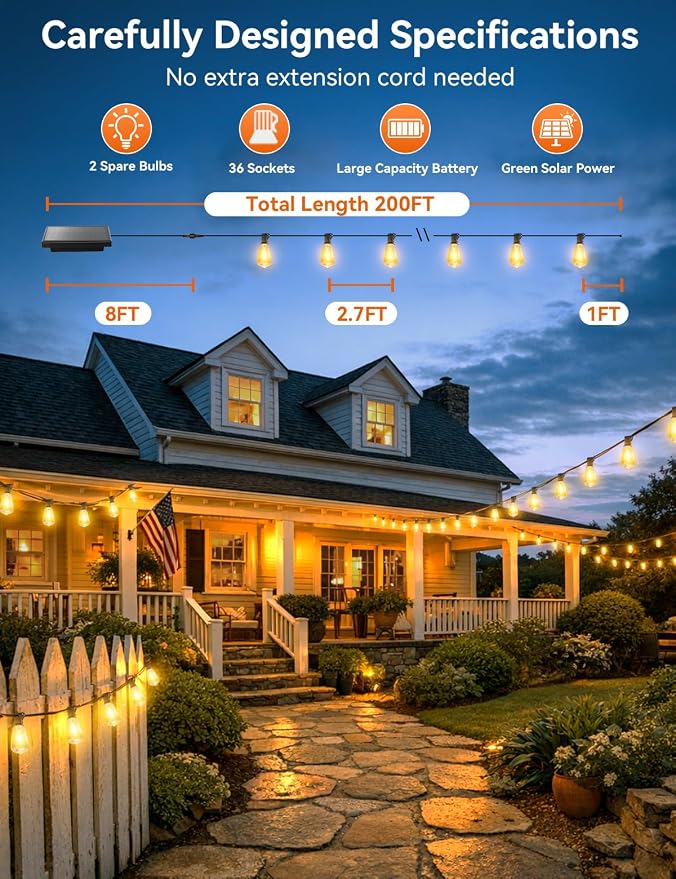 Brightever 200FT Solar String Lights Outdoor Waterproof, Patio Lights Solar - Image 2
