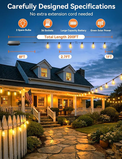 Brightever 200FT Solar String Lights Outdoor Waterproof, Patio Lights Solar - Image 2
