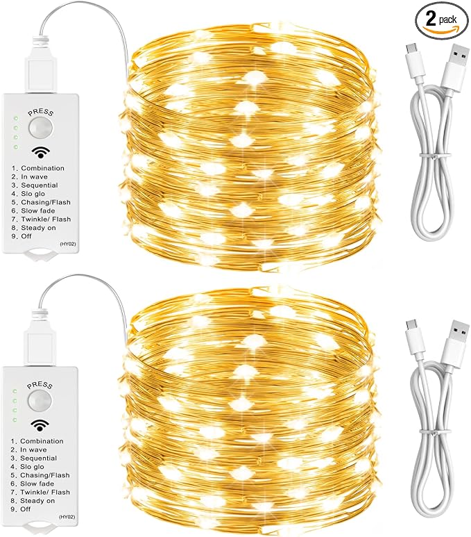 HXWEIYE Rechargeable Fairy Lights Battery Operated, DIY Timer & 8 Modes by LightUpYourHomewHXWEIYE