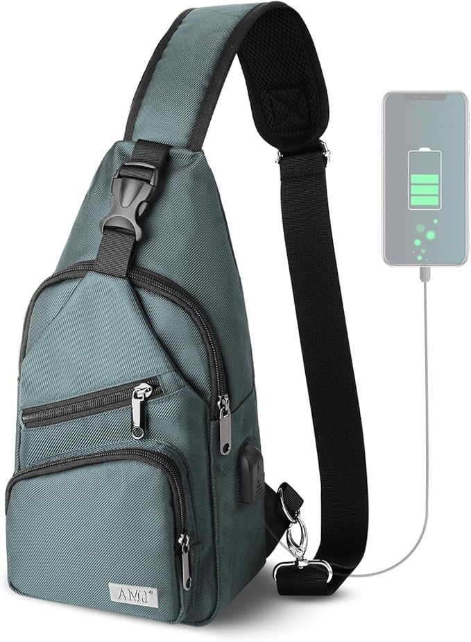 AMJ Crossbody Sling Bag Men Women, Casual Shoulder Backpack, Chest Daypack by AMJ