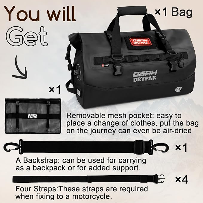 Waterproof Duffel Bag 25L/40L/60L – Heavy-Duty Motorcycle Tail Bag, Roll-Top - Image 8