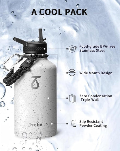 Trebo Water Bottle 64oz with Paracord Handle, Half Gallon Large Vacuum Triple - Image 6