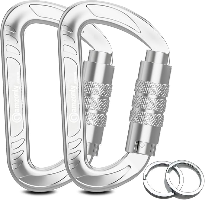 3inch Auto Locking Carabiner Clips Heavy Duty, 12KN /2697lbs Lightweight by AMZONLYLORSUM