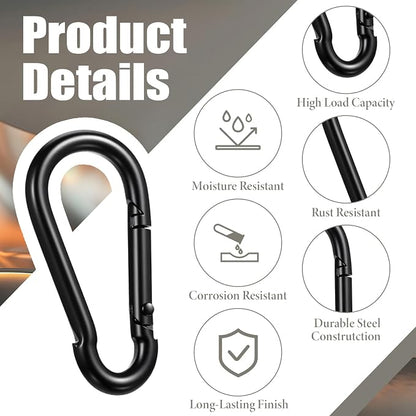 6 Pack Black Carabiner Clip, 2.36 Inch Heavy Duty Carabiner Clip Spring Snap - Image 4