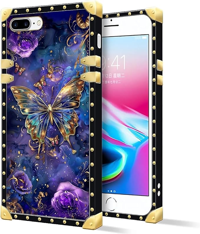 Compatible with iPhone 8 7 SE Case, Glistening Golden Butterfly Vibrant Purple by Unknown