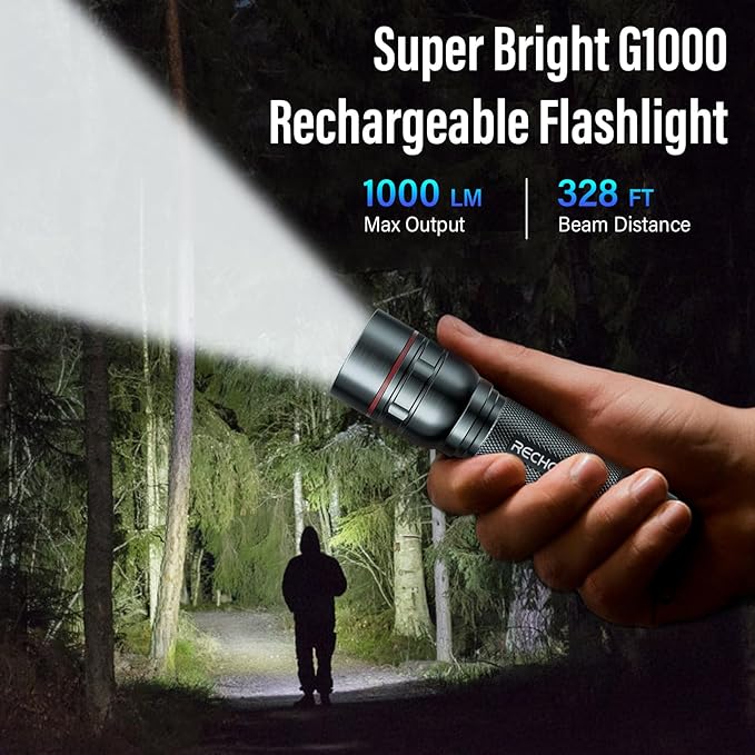 Rechargeable Flashlights High Lumens, G1000 Super Bright Flash Light Grey - Image 7
