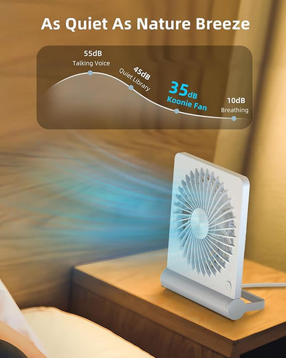Koonie USB Fan, Strong Wind Quiet Small Desk Fan 220° Tilt Folding 3 Speeds - Image 5