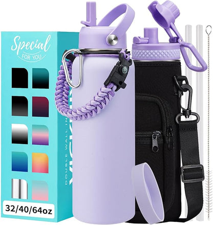 Stainless Steel 40 oz Water Bottle, Lilac Purple | by VICKNIY