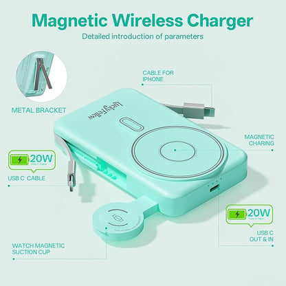 Magnetic Portable Charger Built-in Cables, 10000mAh Fast Charging Wireless - Image 6