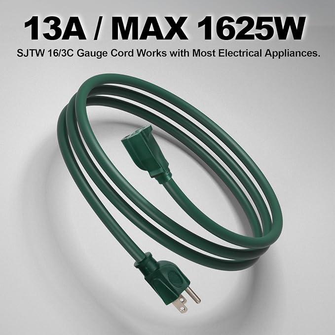 EP 15FT Green Outdoor Extension Cord, 16/3 SJTW Heavy Duty Waterproof, 3 Prong - Image 6