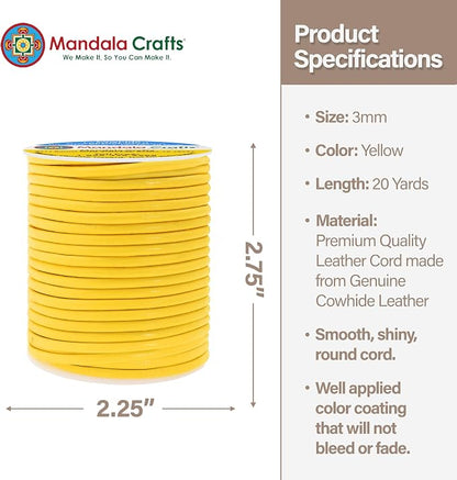 Mandala Crafts Round Genuine Yellow Leather Cord - Image 4