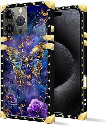 Compatible with iPhone 16 Pro Case, Glistening Golden Butterfly Vibrant Purple - Image 2