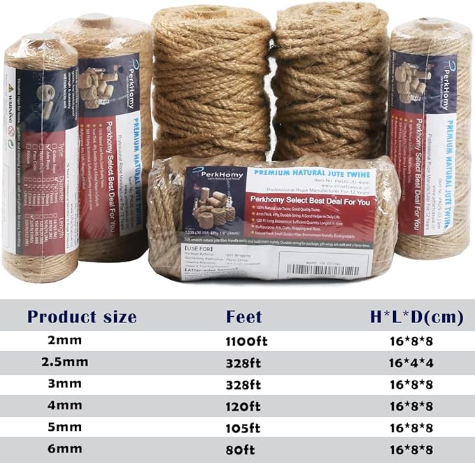PerkHomy 4mm Jute Rope 120 Feet Twisted Heavy Duty and Thick Twine Rope - Image 6