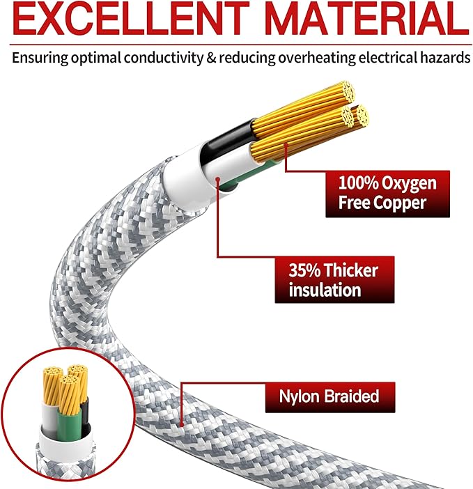 16/3 Braided Extension Cord 6 FT, Braided Extension Cord Flexible & Durable - Image 2