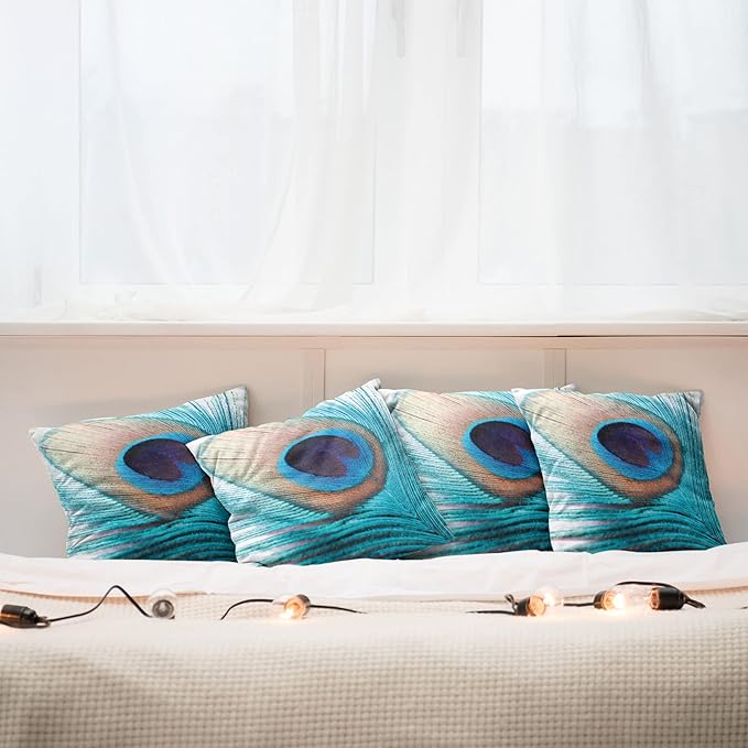 Ambesonne Feather Throw Pillow Cushion Case Pack of 4, Close up Pattern of - Image 6