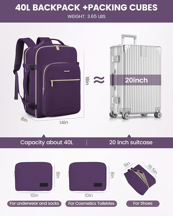 LOVEVOOK Travel Backpack for Women & Men 40L, Airline Approved Carry On - Image 5