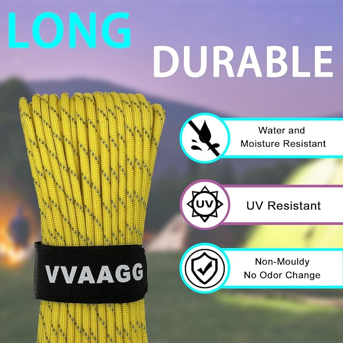 VVAAGG Reflective Paracord Rope 100FT, 7 Strand Nylon para Cord Lanyard Utility - Image 2