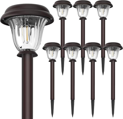 DERAYSION 8 Pack Solar Lights Outdoor, Stainless Steel Glass Solar Pathway - Image 8