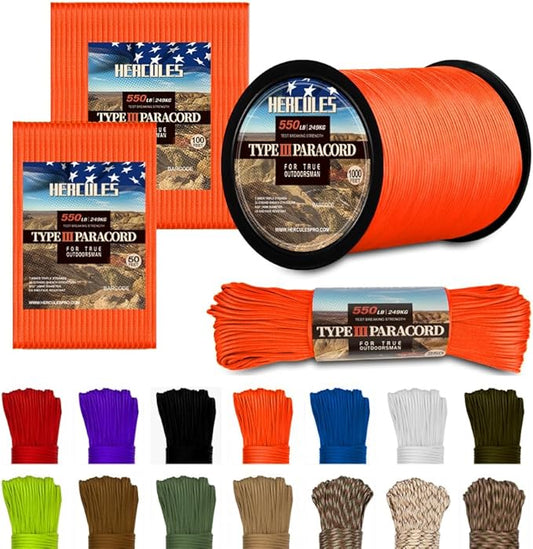 HERCULES Type III Paracord 550 Paracord Rope Parachute Cord, Survival Rope by HERCULES