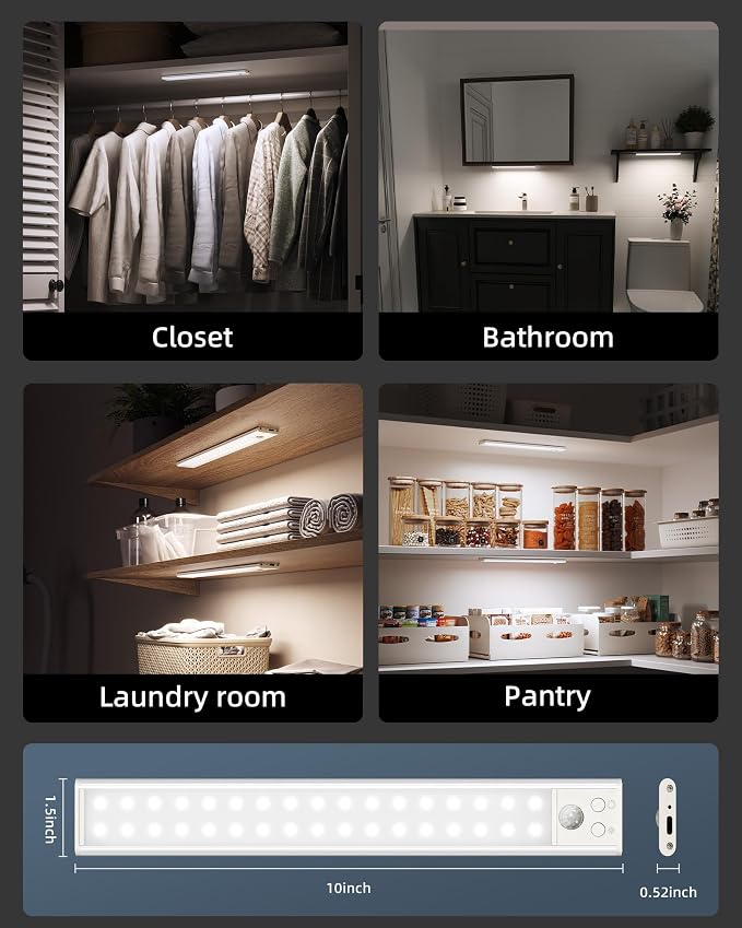 10inch Under Cabinet Lights, Wireless Closet Light, Motion Sensor, 1800mAh - Image 8