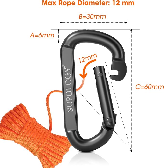 Carabiner Clips, 900 LBS 2.5" Iron Heavy Duty Caribeaners - Image 4
