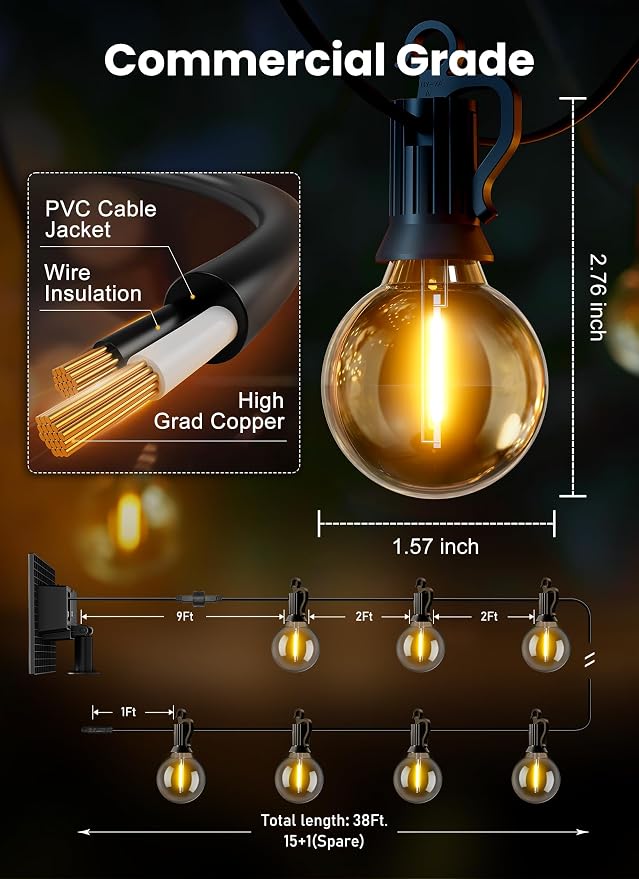 Brightown 38FT Solar String Lights Outdoor - Image 5