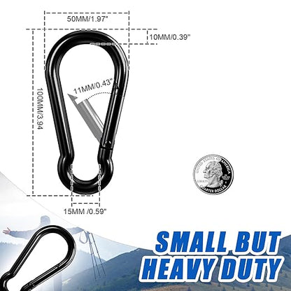 Large Carabiner Clip Hook, 4 inch 4 pcs Black Heavy Duty Spring Snap Hook Key - Image 3
