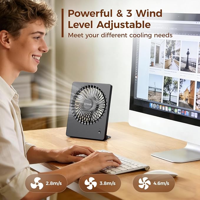 Zuvas Desk Fan Battery Operated Fan Rechargeable 180°Tilt Folding Personal Fan - Image 2