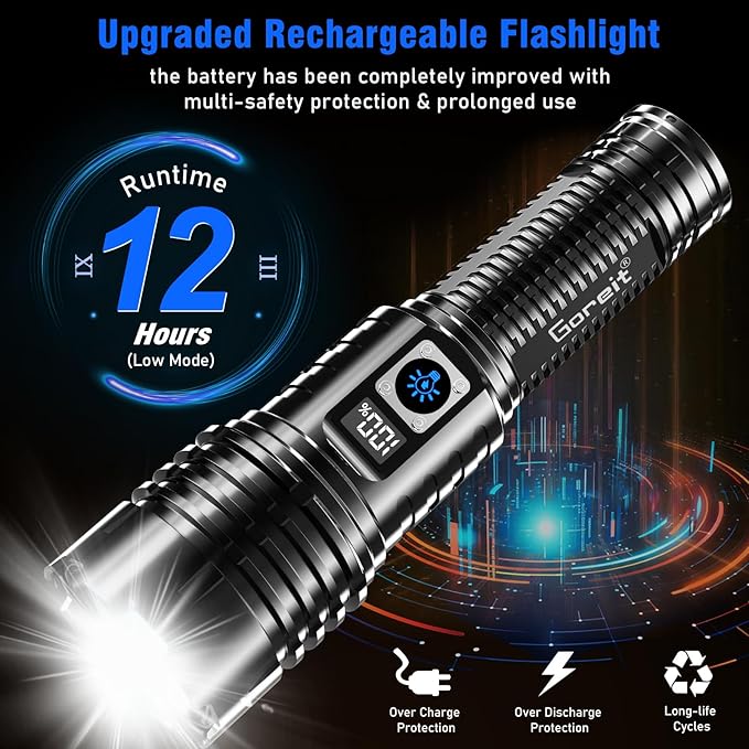 Goreit Flashlights LED High Lumens Rechargeable, 000 Lumens XHM77.2 Super - Image 6