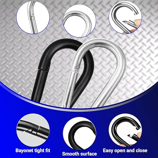 200 Pack 1.57" Heavy Duty Carabiner Clips, M4 Black Galvanized Steel Spring - Image 5