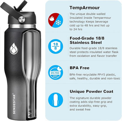 SENDESTAR 40oz Stainless Steel Water Bottle, Double Wall Vacuum Insulated Bottle - Image 2